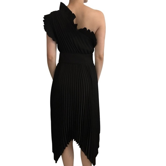 Mossman the Ladylike Midi Dress Black One Shoulder Pleated Formal Size 6 Small - Picture 2 of 7